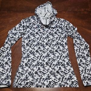 Womans Nike Dry Fit Black & White Geometric Pattern Pullover Hoodie Size Medium